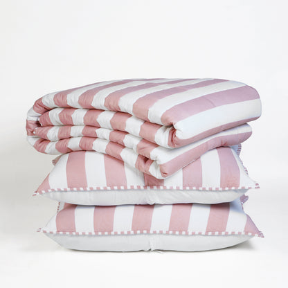 Old Rose and White Stripe Cotton Quilt Set | Stripe Pattern Quilting