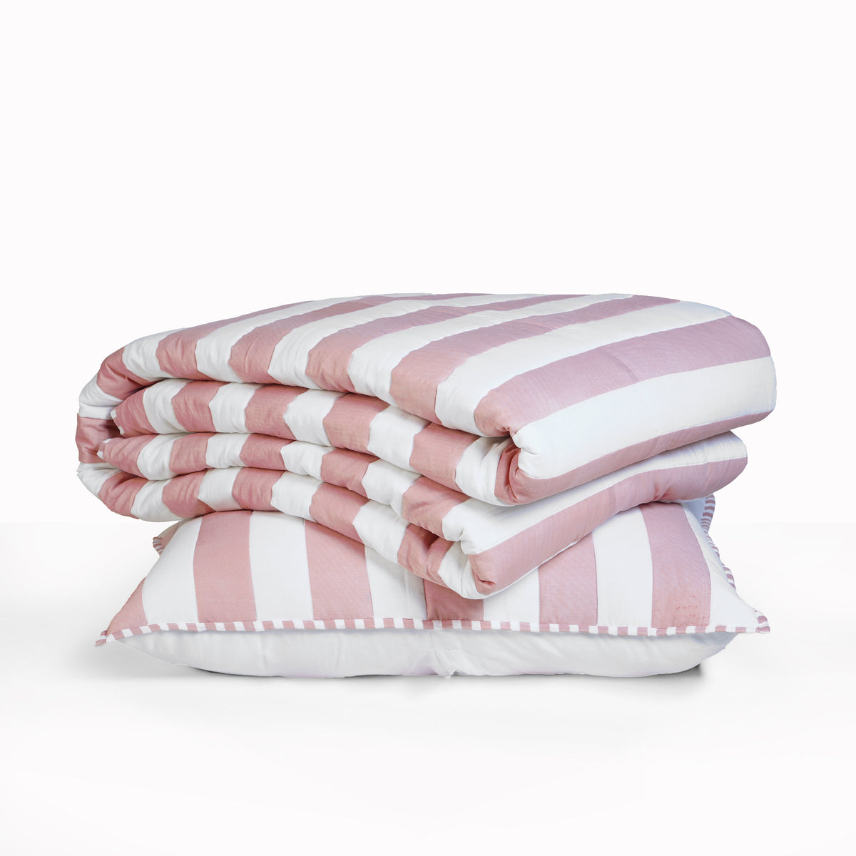 Old Rose and White Stripe Cotton Quilt Set | Stripe Pattern Quilting