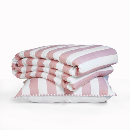Old Rose and White Stripe Cotton Quilt Set | Stripe Pattern Quilting