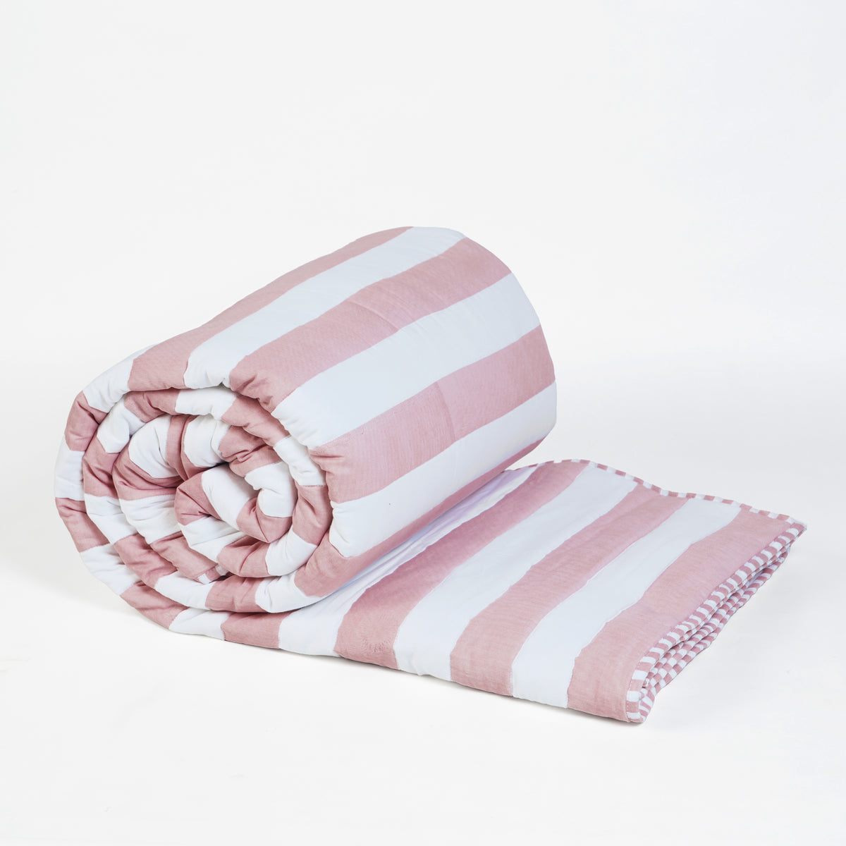 Old Rose and White Stripe Cotton Quilt Set | Stripe Pattern Quilting