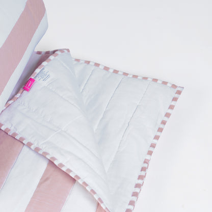 Old Rose and White Stripe Cotton Quilt Set | Stripe Pattern Quilting