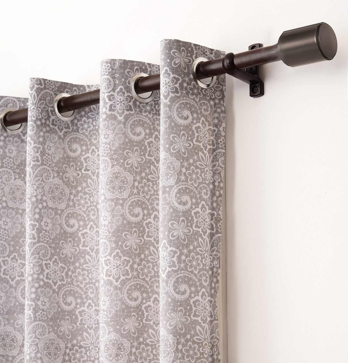 LACE print - Grey cotton voile sheer curtain panel