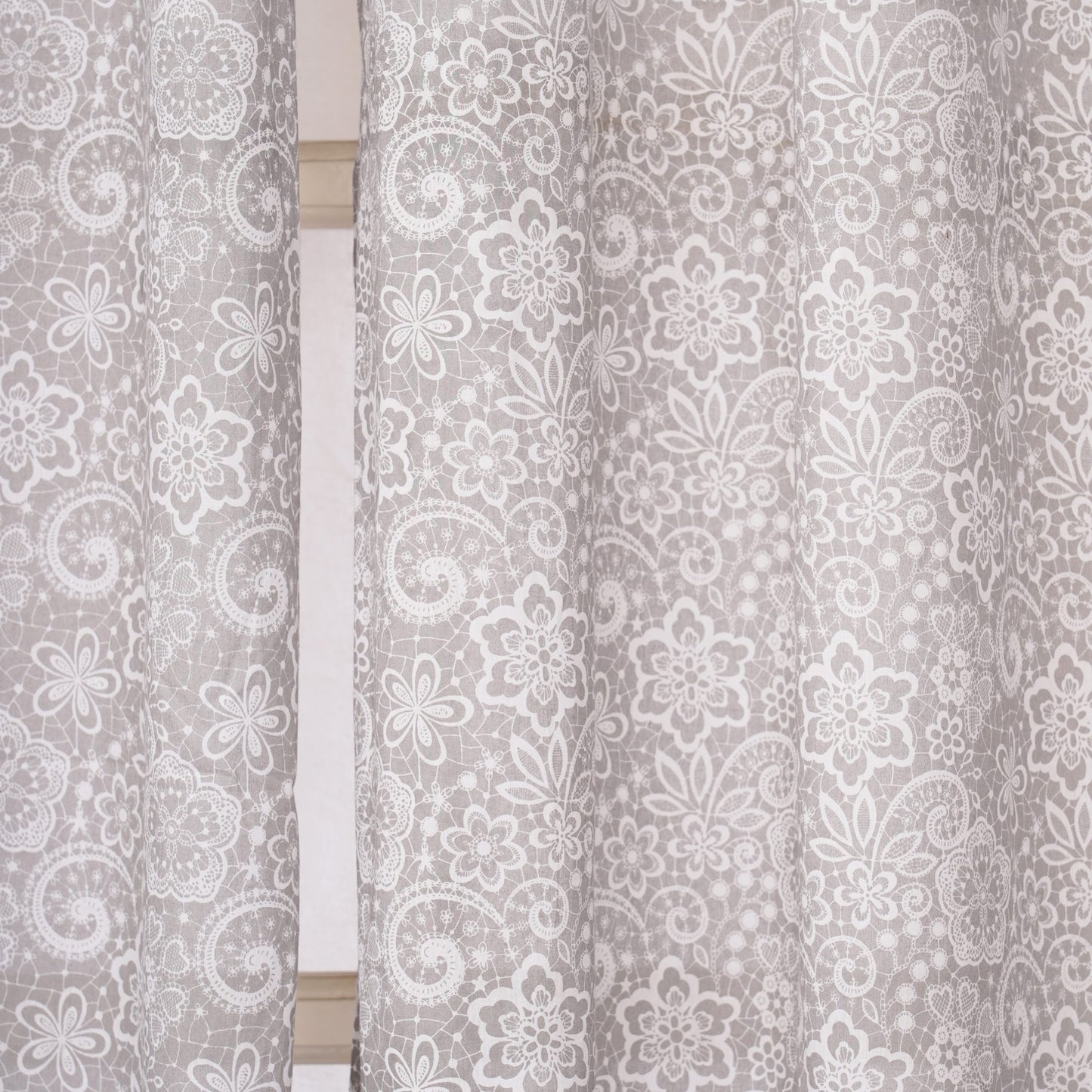 LACE print - Grey cotton voile sheer curtain panel