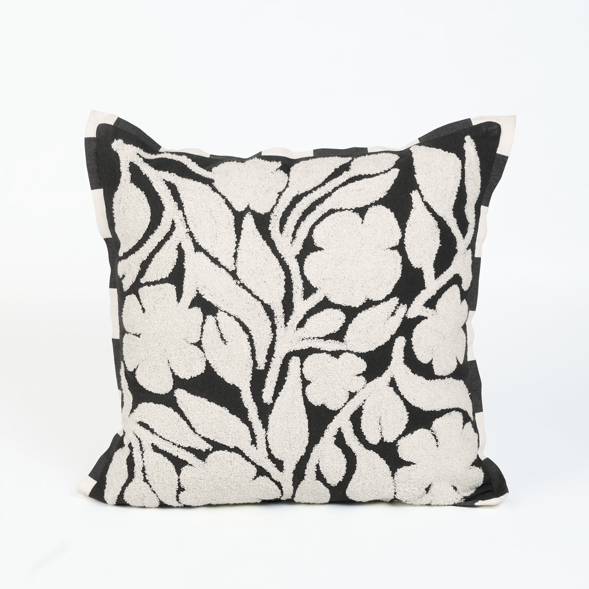 CABANA CLUB - Black and Off White Printed and Embroidered Pillow | 18X18 inches
