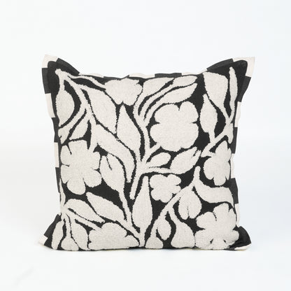 CABANA CLUB - Black and Off White Printed and Embroidered Pillow | 18X18 inches