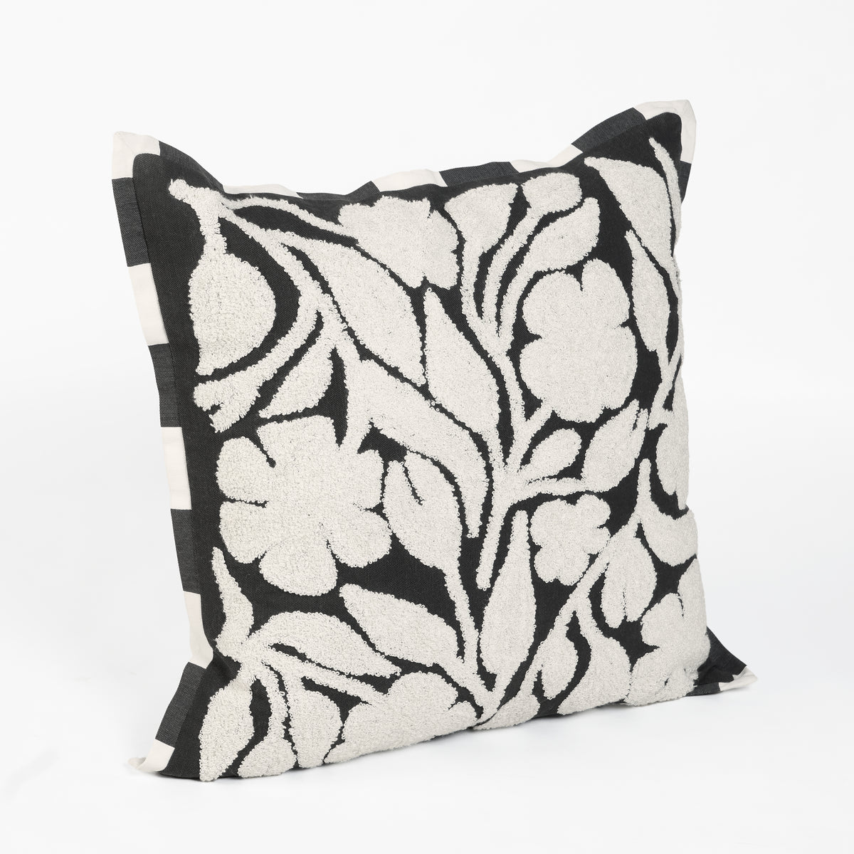 CABANA CLUB - Black and Off White Printed and Embroidered Pillow | 18X18 inches