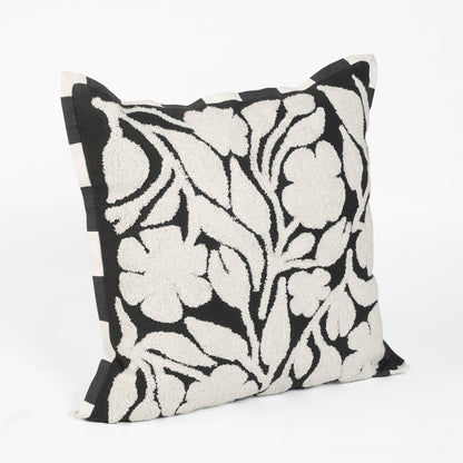 CABANA CLUB - Black and Off White Printed and Embroidered Pillow | 18X18 inches