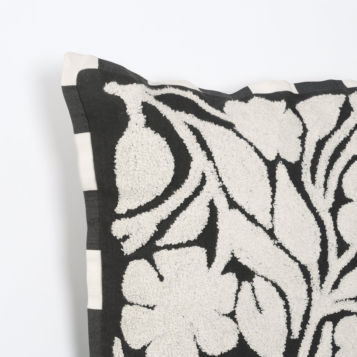 CABANA CLUB - Black and Off White Printed and Embroidered Pillow | 18X18 inches