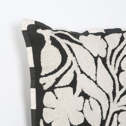 CABANA CLUB - Black and Off White Printed and Embroidered Pillow | 18X18 inches
