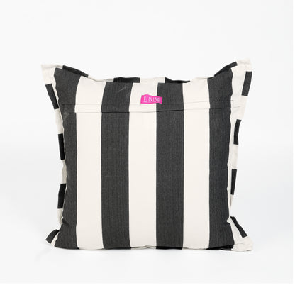 CABANA CLUB - Black and Off White Printed and Embroidered Pillow | 18X18 inches