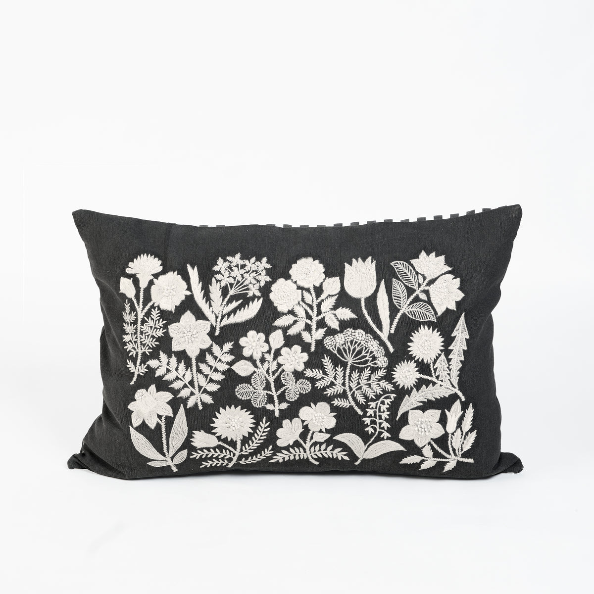 CABANA CLUB - Black & White Oblong Botanical Embroidery Pillow | 14X21 inches