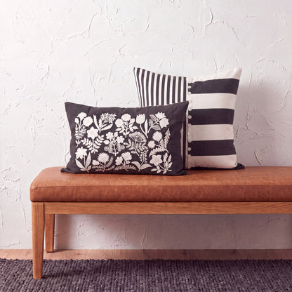 Cabana Club Black and Off White Panelled Stripe Cushion Cover with Buttons | 18×18 and 20×20 inches