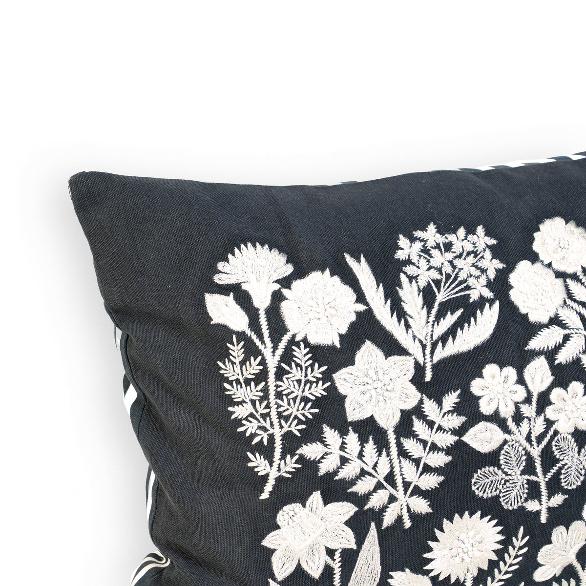 CABANA CLUB - Black & White Oblong Botanical Embroidery Pillow | 14X21 inches