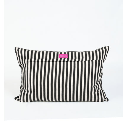 CABANA CLUB - Black & White Oblong Botanical Embroidery Pillow | 14X21 inches