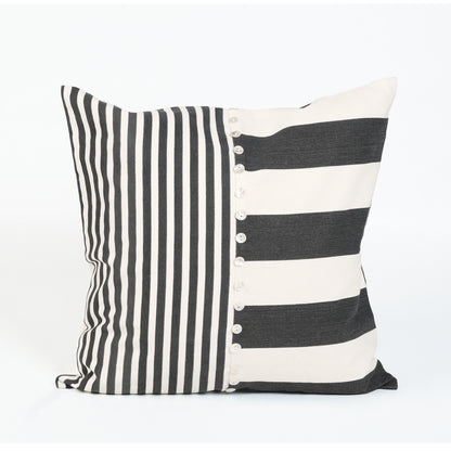 Cabana Club Black and Off White Panelled Stripe Cushion Cover with Buttons | 18×18 and 20×20 inches