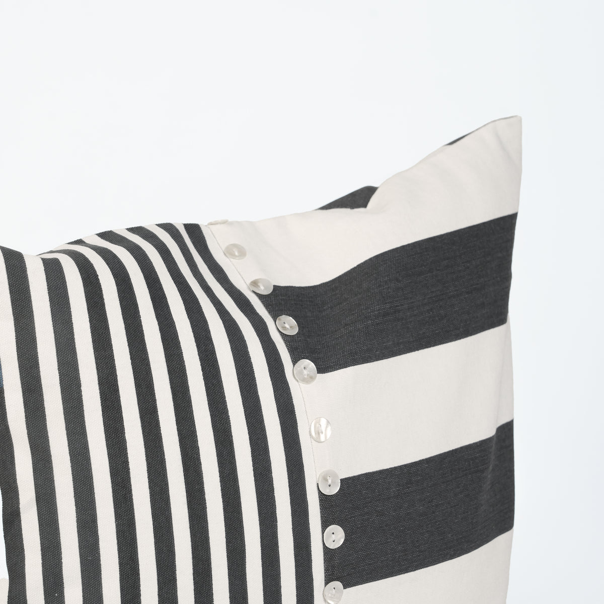 Cabana Club Black and Off White Panelled Stripe Cushion Cover with Buttons | 18×18 and 20×20 inches