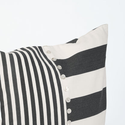 Cabana Club Black and Off White Panelled Stripe Cushion Cover with Buttons | 18×18 and 20×20 inches