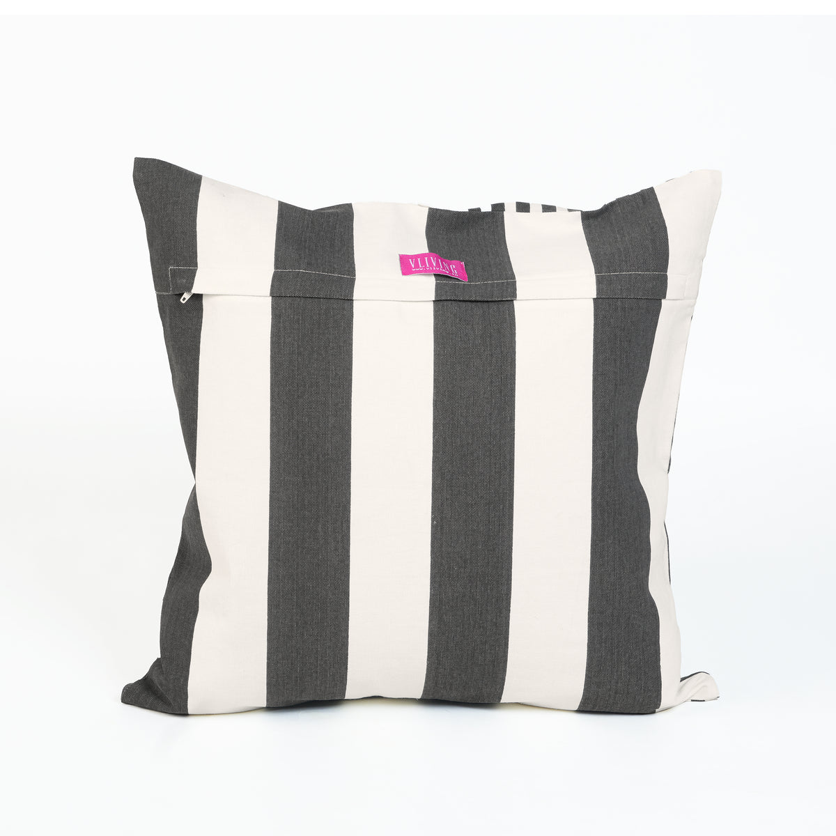Cabana Club Black and Off White Panelled Stripe Cushion Cover with Buttons | 18×18 and 20×20 inches