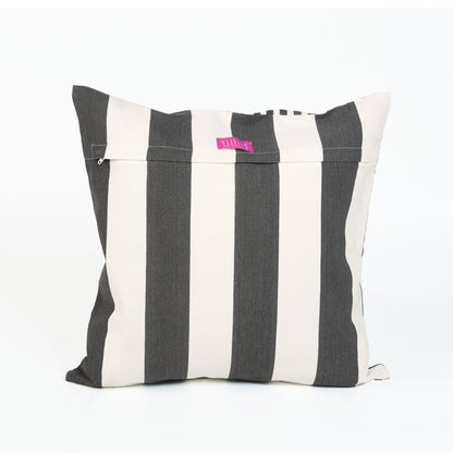 Cabana Club Black and Off White Panelled Stripe Cushion Cover with Buttons | 18×18 and 20×20 inches
