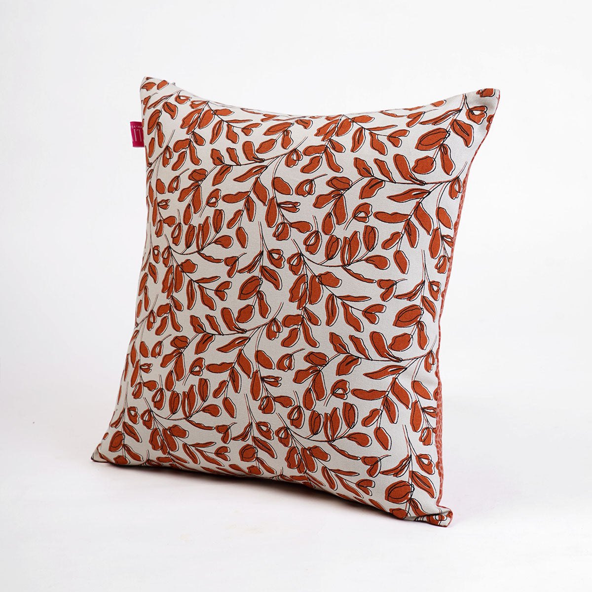 MODERN RETRO - Terracotta reversible cotton throw pillow cover, leaf print, sizes available.