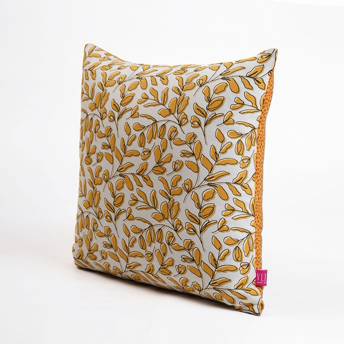 MODERN RETRO - Mustard Yellow reversible cotton throw pillow cover, leaf print, sizes available
