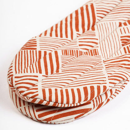 MODERN RETRO Pair of quilted Potholder and oven mitt in Terracotta green colour stripe print in 100% cotton