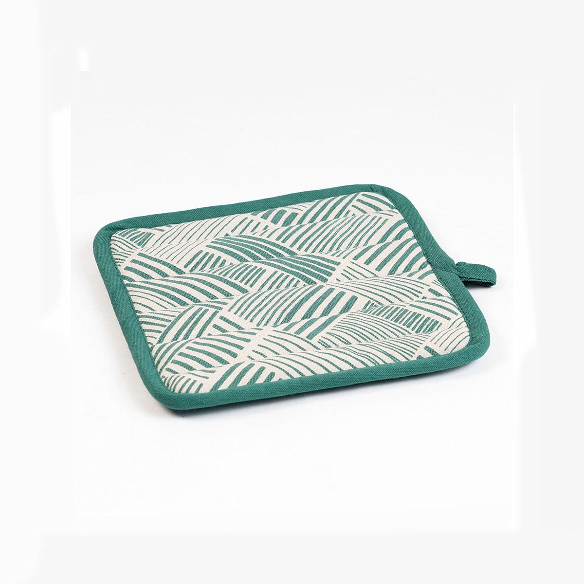 MODERN RETRO Pair of quilted Potholder and oven mitt in Aqua Green colour stripe print in 100% cotton