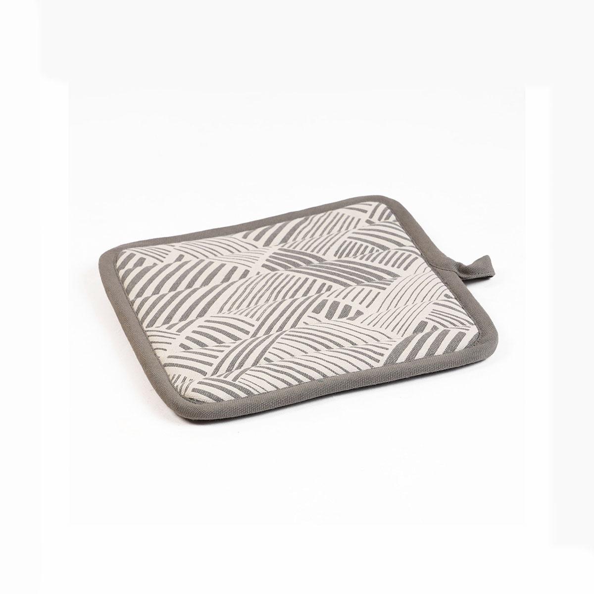 MODERN RETRO Pair of quilted Potholder and oven mitt in Grey green colour stripe print in 100% cotton