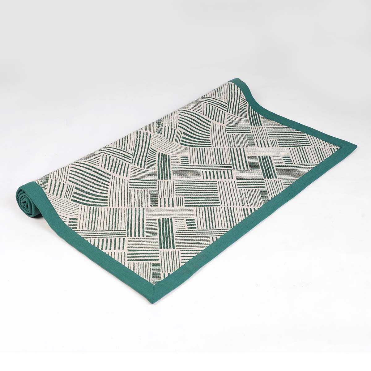 MODERN RETRO - Aqua Green cotton rug, stripe print, mid century modern, sizes available