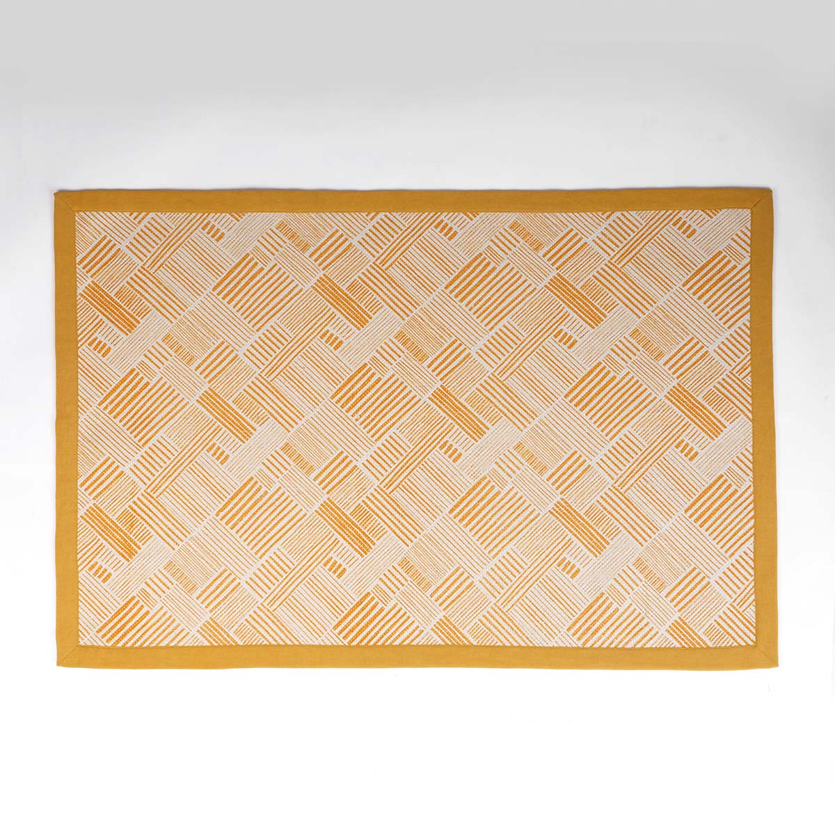 MODERN RETRO - Mustard yellow cotton rug, stripe print, mid century modern, sizes available