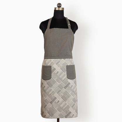 MODERN RETRO - Grey stripe print cotton apron, size 27"X 35"