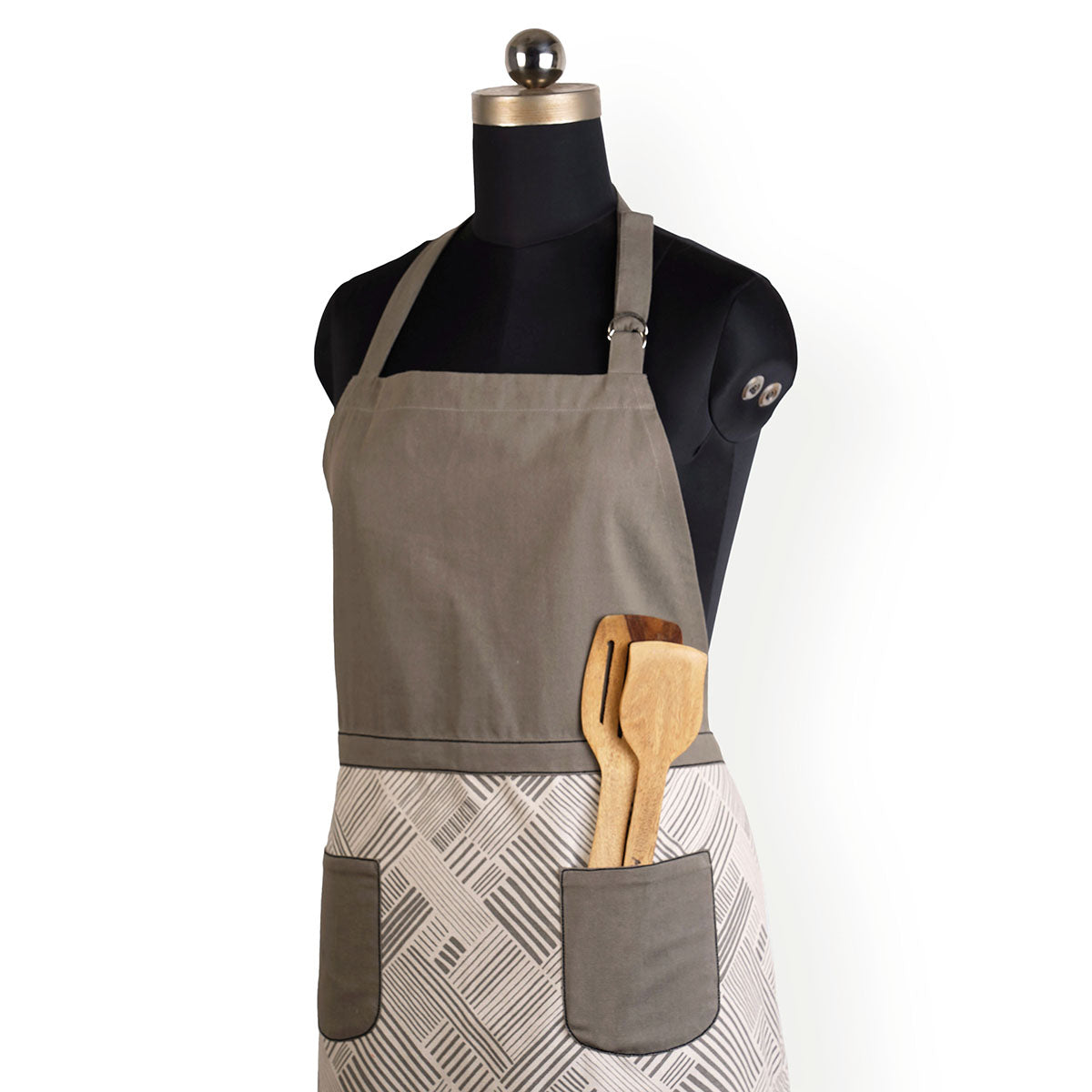 MODERN RETRO - Grey stripe print cotton apron, size 27"X 35"