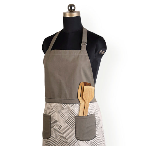 MODERN RETRO - Grey stripe print cotton apron, size 27
