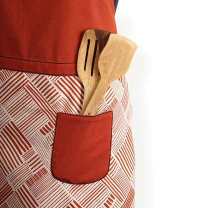 MODERN RETRO - terracotta stripe print cotton apron, size 27"X 35"
