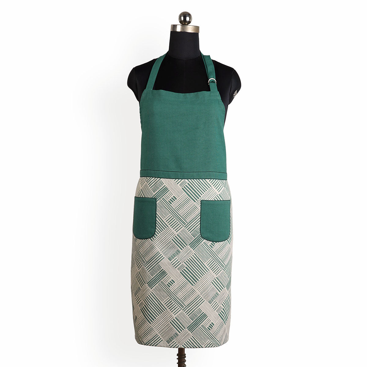 MODERN RETRO - Aqua Green print cotton apron, size 27"X 35"