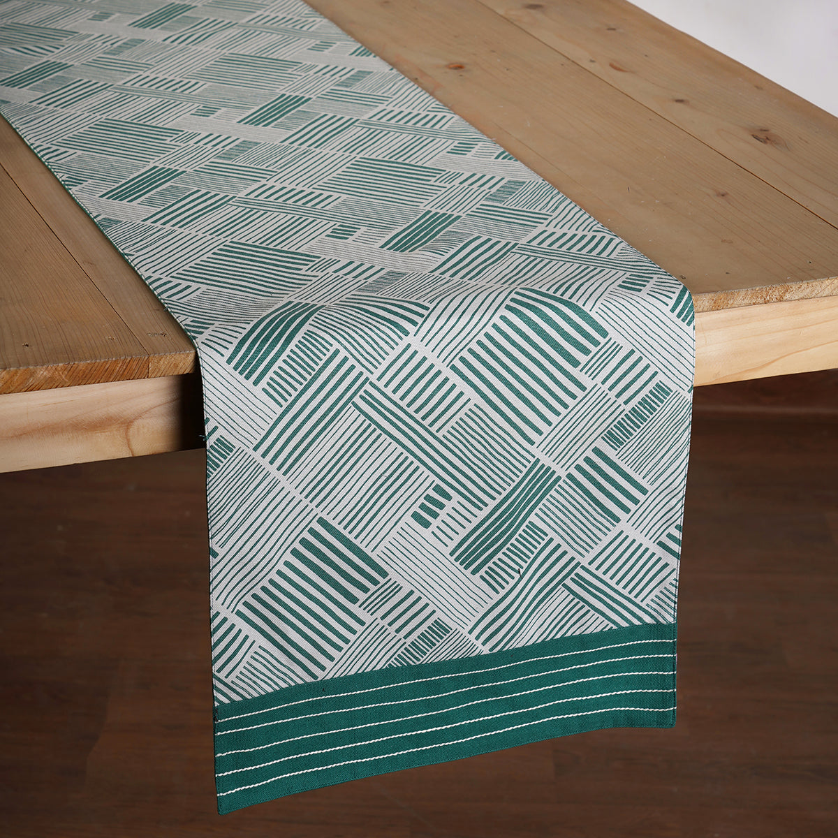 MODERN RETRO - Aqua Green cotton Table runner, stripe print with border and embroidery, sizes available
