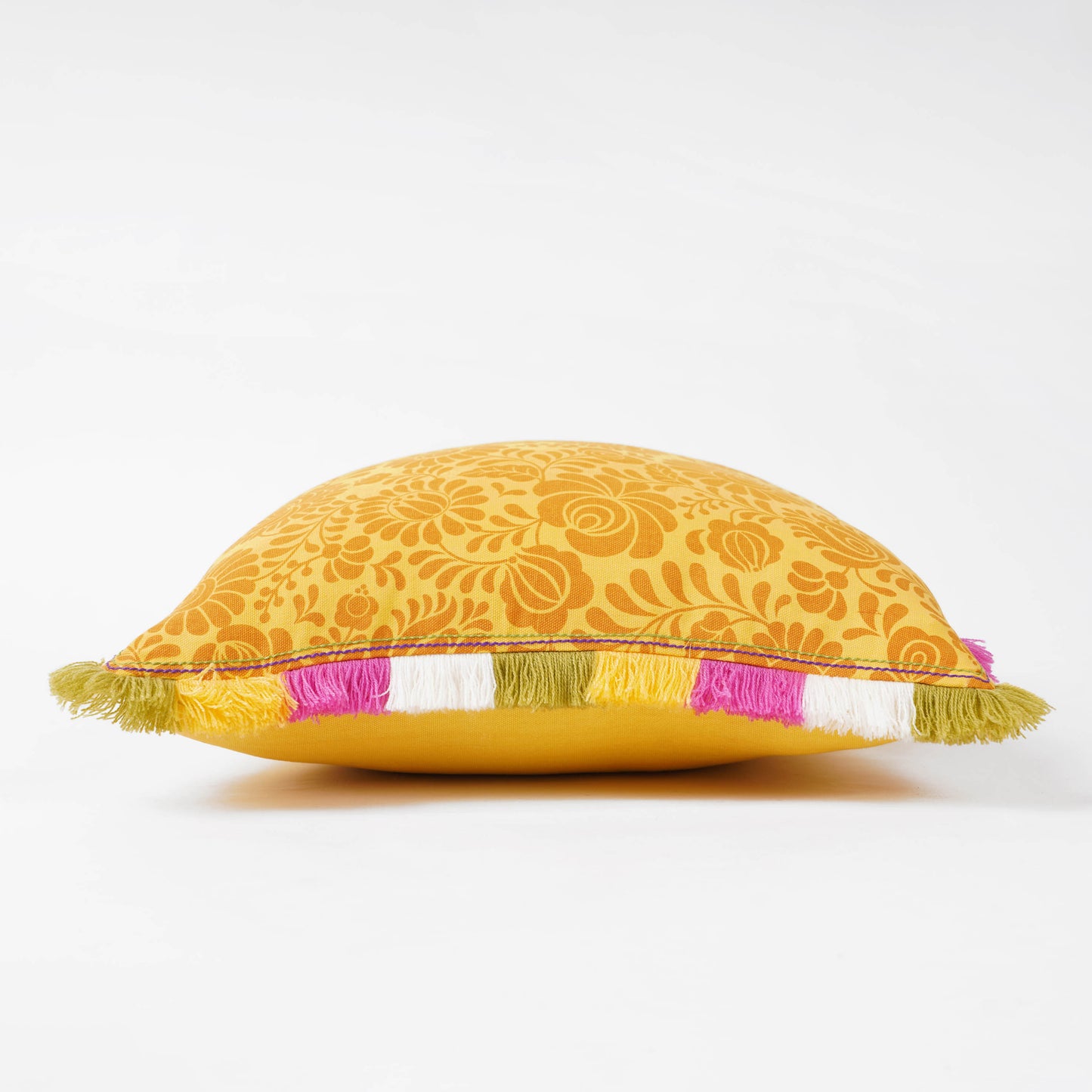 MATYO - Yellow Colour Bed Runner Set in Printed Cotton with Fringe - King / Queen / Twin Size - Vliving