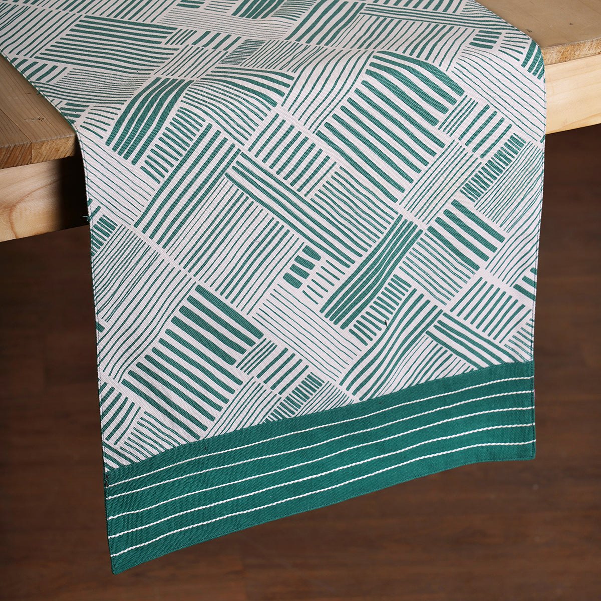 MODERN RETRO - Aqua Green cotton Table runner, stripe print with border and embroidery, sizes available