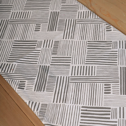 MODERN RETRO - Grey cotton Table runner, stripe print with border and embroidery, sizes available