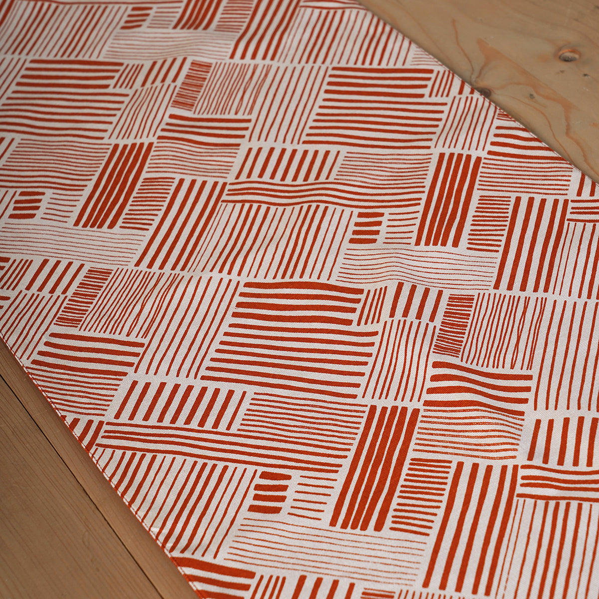 MODERN RETRO - Terracotta cotton Table runner, stripe print with border and embroidery, sizes available