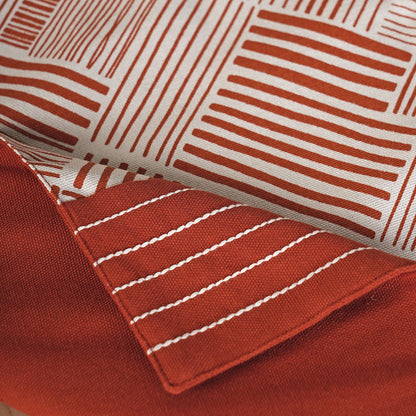 MODERN RETRO - Terracotta cotton Table runner, stripe print with border and embroidery, sizes available