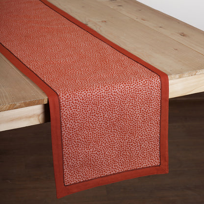MODERN RETRO - Terracotta cotton Table runner, dot print with border and embroidery, sizes available