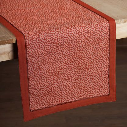 MODERN RETRO - Terracotta cotton Table runner, dot print with border and embroidery, sizes available