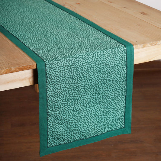 MODERN RETRO - Aqua Green cotton Table runner, dot print with border and embroidery, sizes available
