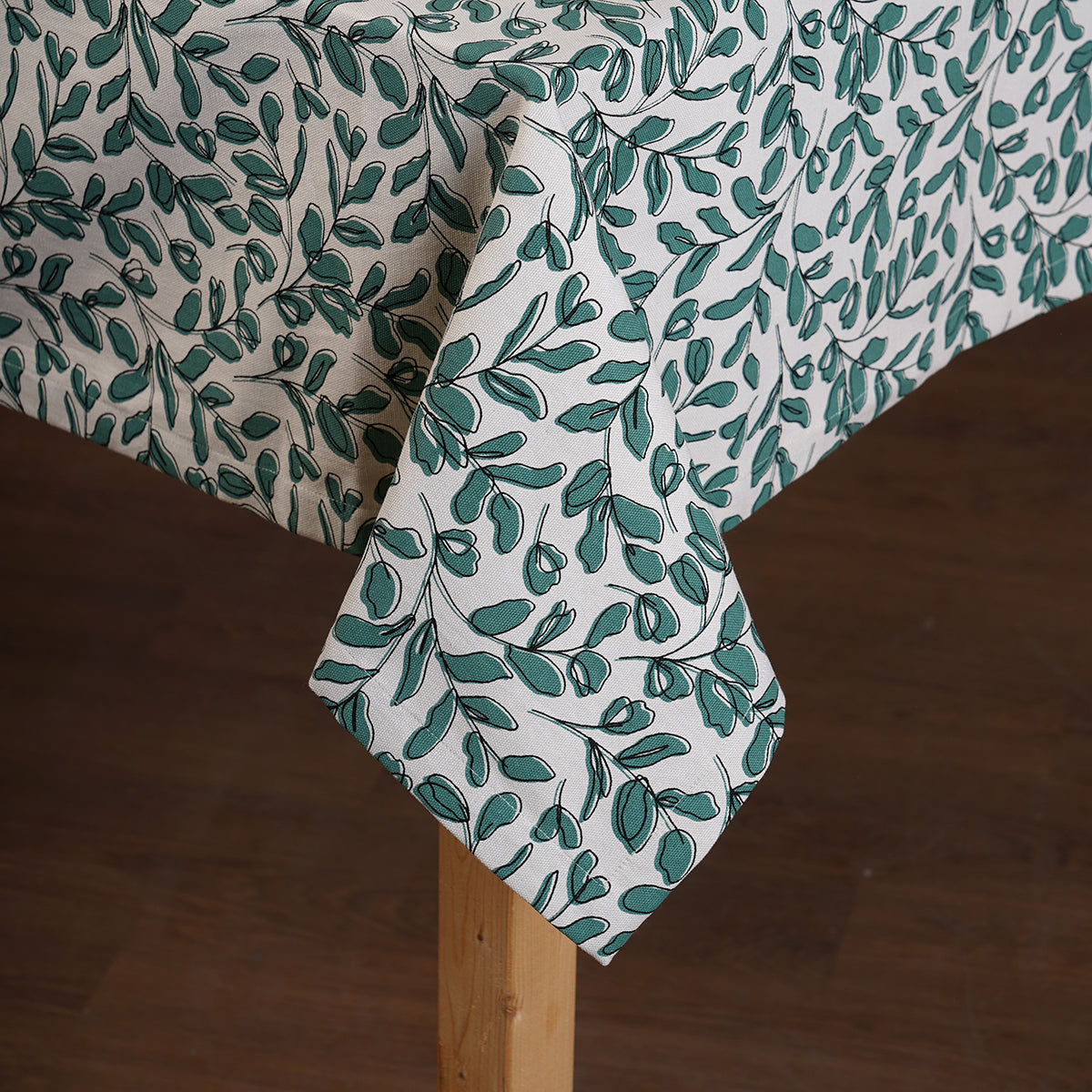 MODERN RETRO - Aqua Green cotton table cloth with leaf print, Sizes available