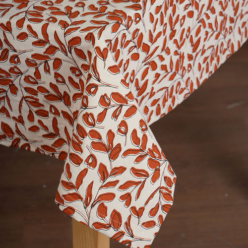 MODERN RETRO - Terracotta cotton table cloth with leaf print, Sizes available