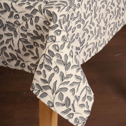 MODERN RETRO - Grey cotton table cloth with leaf print, Sizes available
