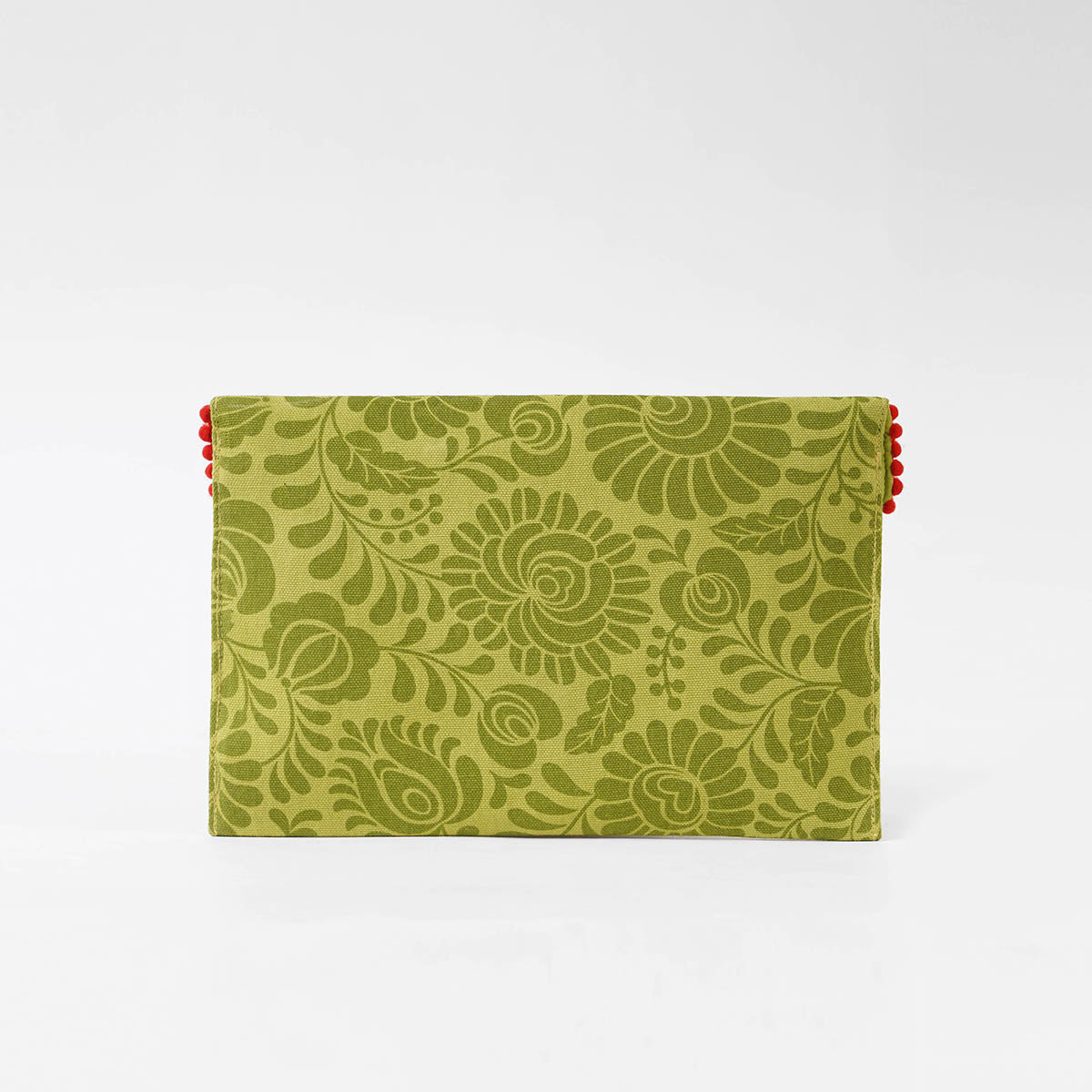 Matyo - Green colour Printed and Embroidered Envelope clutch, foldover purse,6X9 inches