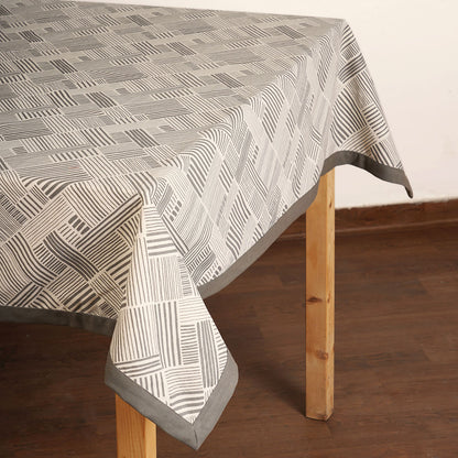 MODERN RETRO - Grey cotton table cloth with geometrical stripe print, Sizes available