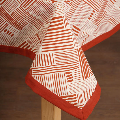 MODERN RETRO - Terracotta cotton table cloth with geometrical stripe print, Sizes available